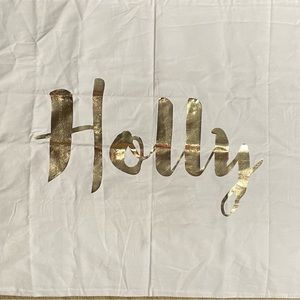 NEW~World Market~Christmas “Holly” Pillowcase 20”x32” Cream Gold Letters~NWOT